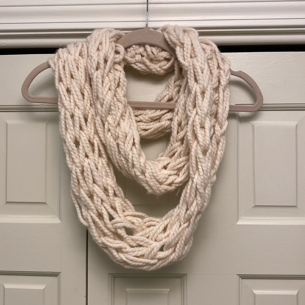 Cream Handmade Arm Knitted Infinity Scarf
